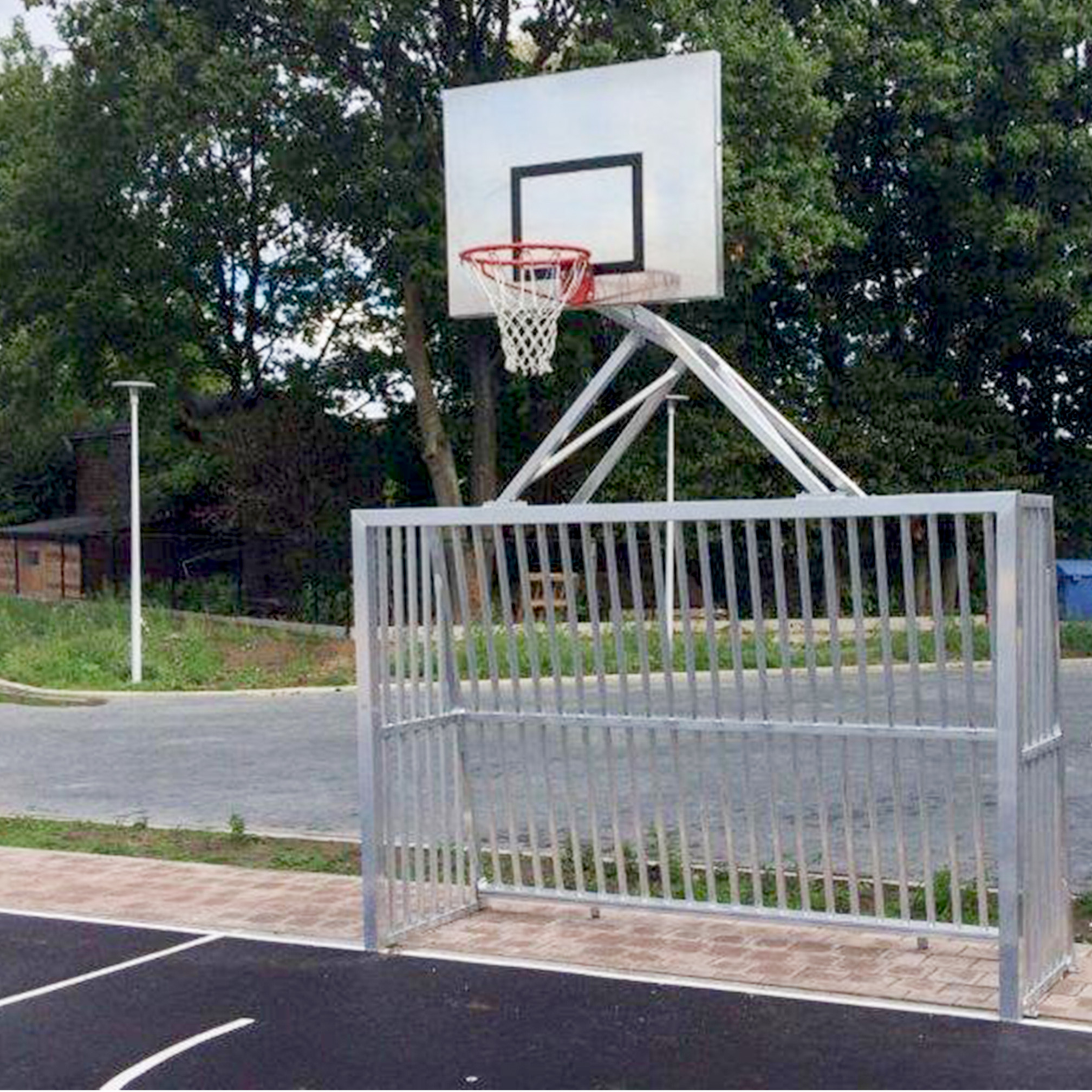 ERHARD® Sport Bolzplatz-tor, voll-verschweißt, 300x200 cm, mit Basketball-aufsatz, NEN-EN 15312